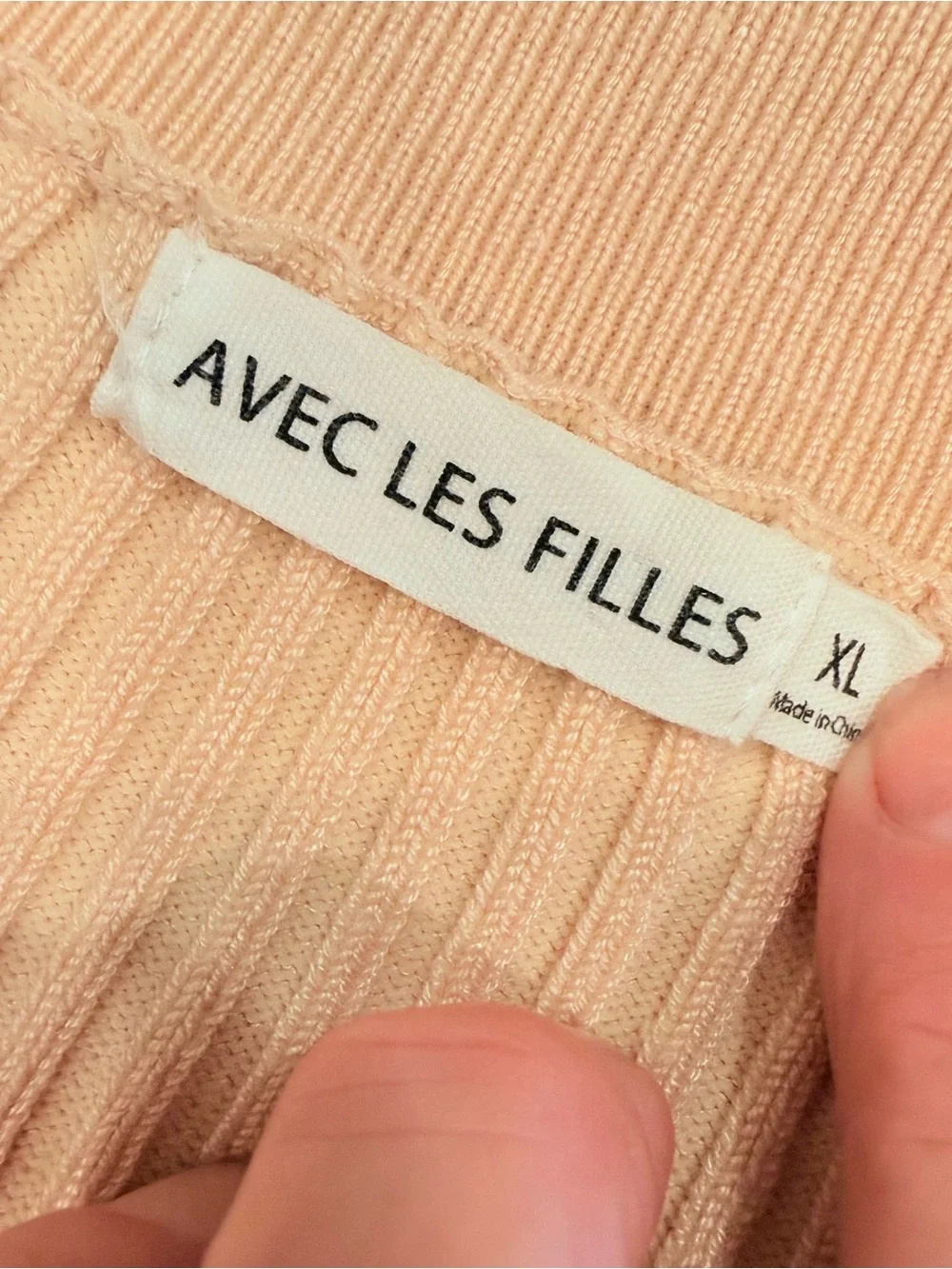 Avec Les Filles Light Peach Ribbed Knit Polo Collared Women’s Sz XL EUC